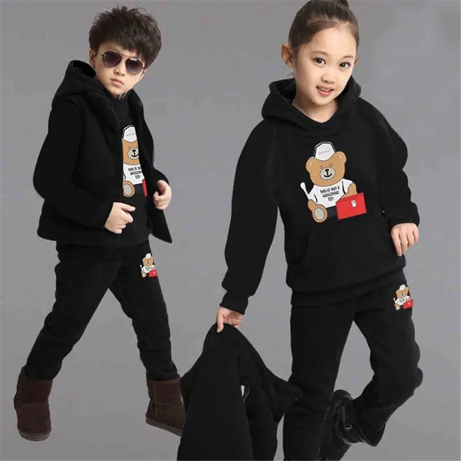 

New Sports Suit for Boys Children's Cotton Hooded Vest + T-shirts + Pants Teens Sportswear Kids Tracksuit Warm Clothing 3pcs/set