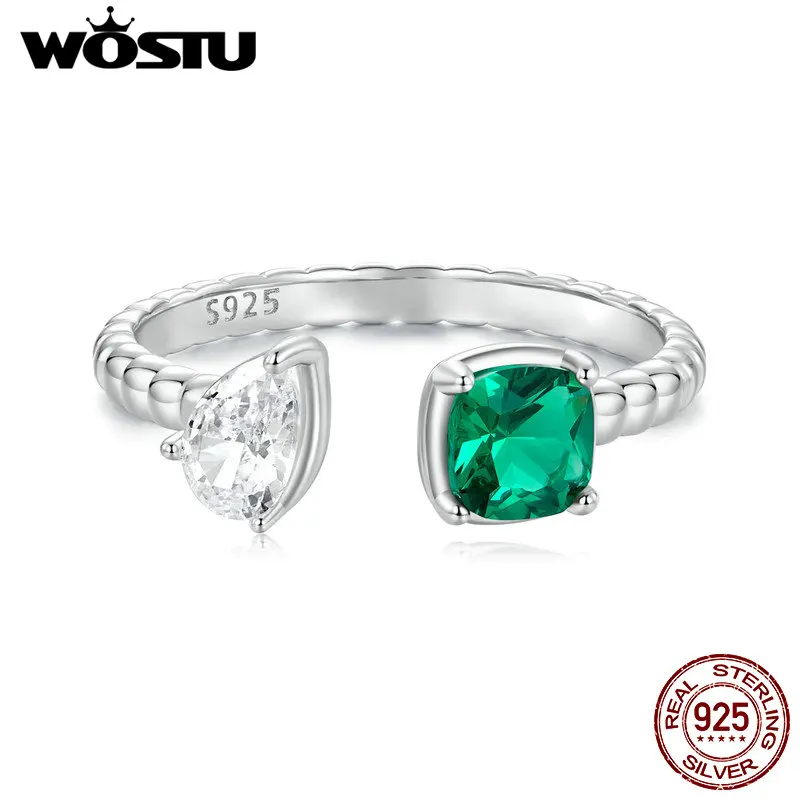 WOSTU 925 Sterling Silver Double Heart Zircon Hand Opening Ring Women Family Lover Gaurd Rings Special Birthday Gift For Girl