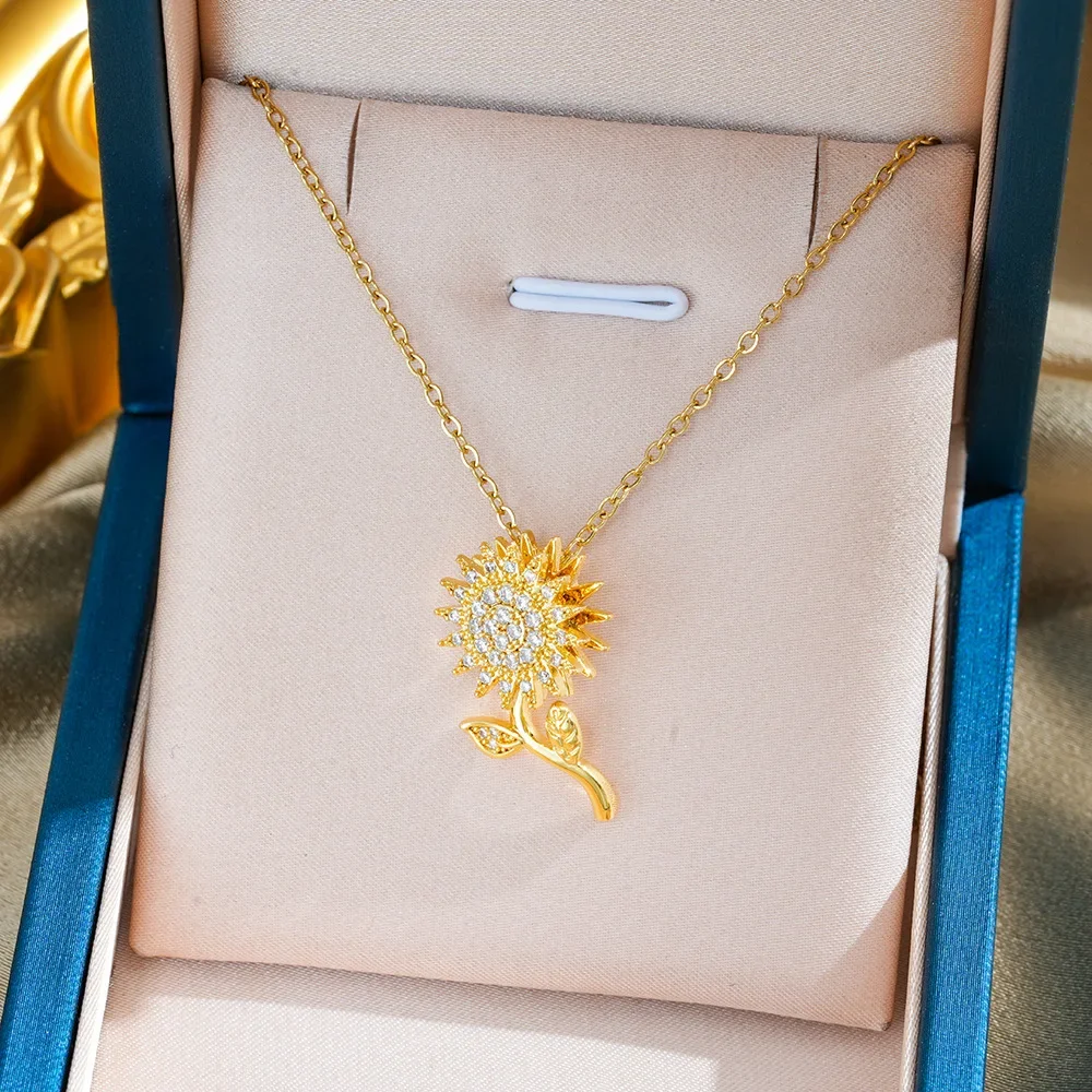 قلادة نسائية فريدة من نوعها من الفولاذ التيتانيوم عباد الشمس: عصرية ومتعددة الاستخدامات وراقية وسلسلة الترقوة وفاخرة خفيفة