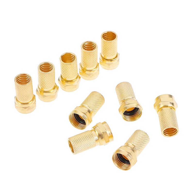 10Pcs Twist on RG6 F Type Coaxial Cable Connector Plugs Brass Connector Copper