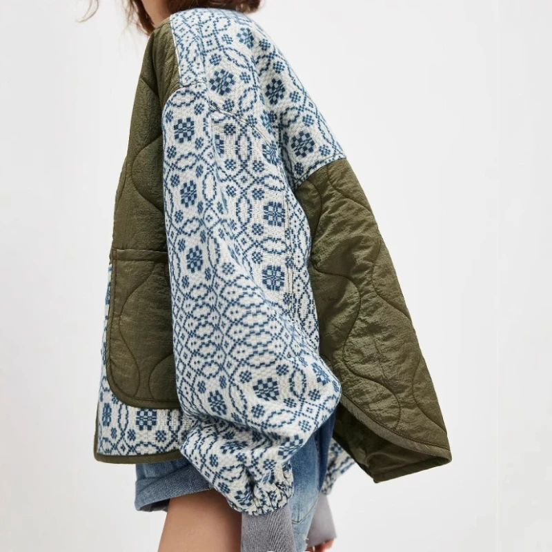 Women Coat Patchwork Full Sleeve Single Breasted Loose Tops 2025 Autumn Female Casual Outerwear Fashion Lady Jacket Street wear