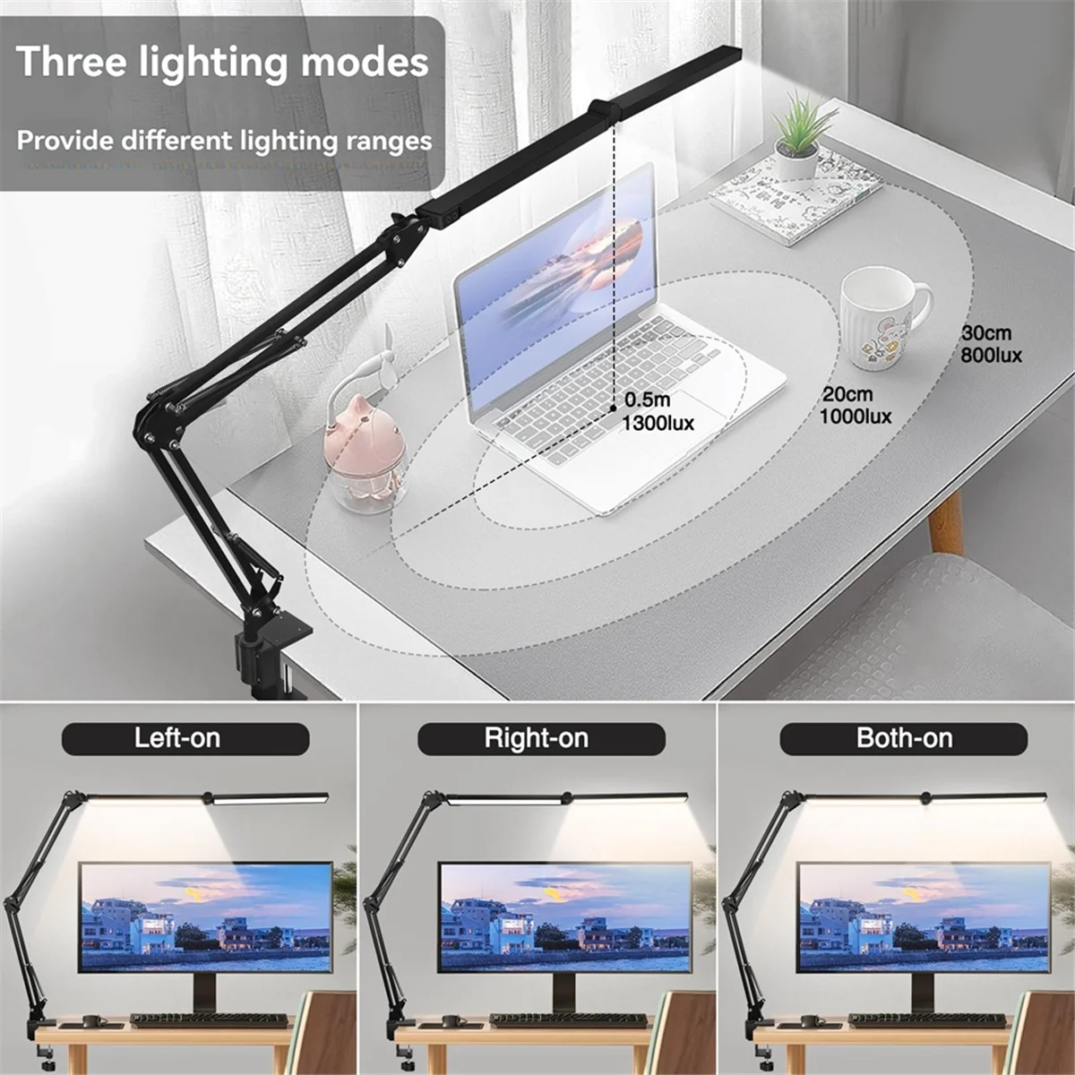 

NEW Double Head LED Desk Lamp with Clamp Swing Arm Desk Lamp Eye-Caring Dimmable Desk Light,Table Desk Lamp EU Plug