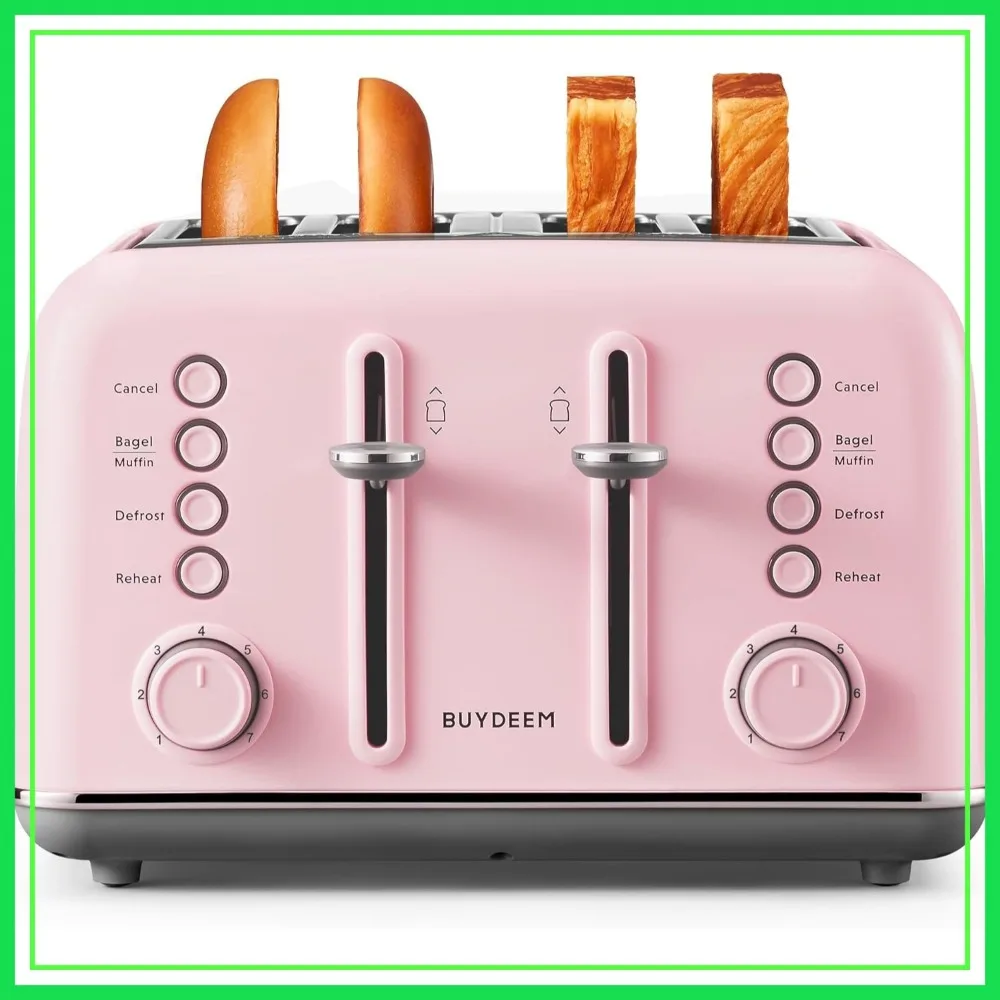 

4-Slice Toaster, 7 Shade Settings, Extra Wide 1.5'' Slots, 6 Toasting Functions, 1800W, Pink