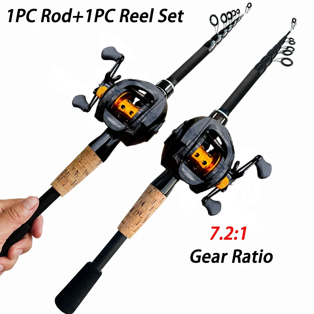 Baitcasting Fishing Rod and Reel Combo Spinning/Casting Top Quality Carbon Fiber Pole Telescopic 18+1BB Reels Set 1.5m-2.4m