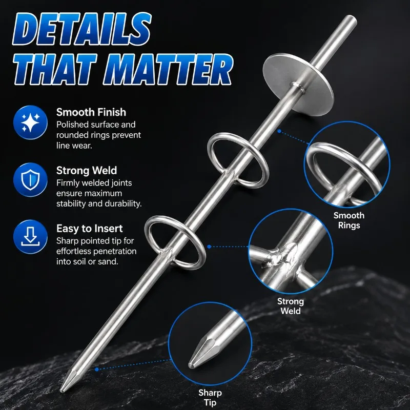 Double Ring Fishing Rod Holder Ground Spike, Heavy Duty Metal Bank Fishing Rod Stand for Shore Surf Sea Fishing Outdoor Angling view 4