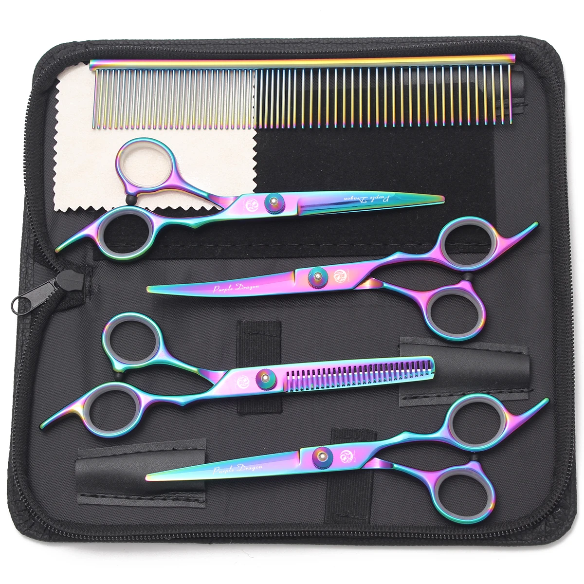 Hundepflegeschere Japan Edelstahl 6" Haustier Friseurschere Regenbogen Hund gebogene Schere Effilierschere Schönheitskamm Z3002 – Detail 7