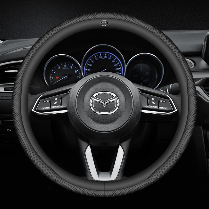 Carbon fiber Leathe Car Steering Wheel Cover For Mazda 3 5 6 SKYACTIV Axela Atenza CX30 CX5 CX8 CX9 MX5 RX8 RX7 BT50 Accessories