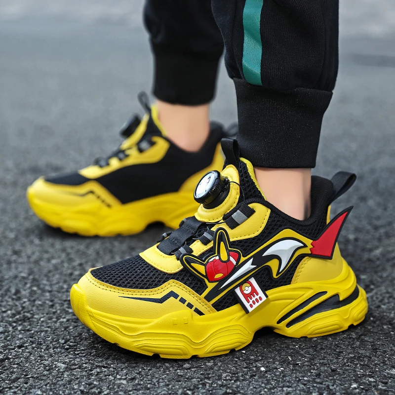 Sepatu Olahraga Anak-anak Kuning Klasik Sepatu Kasual Ringan Jaring Musim Panas untuk Anak Laki-laki Sepatu Kets Anak Perempuan Kenop Desain Fashion