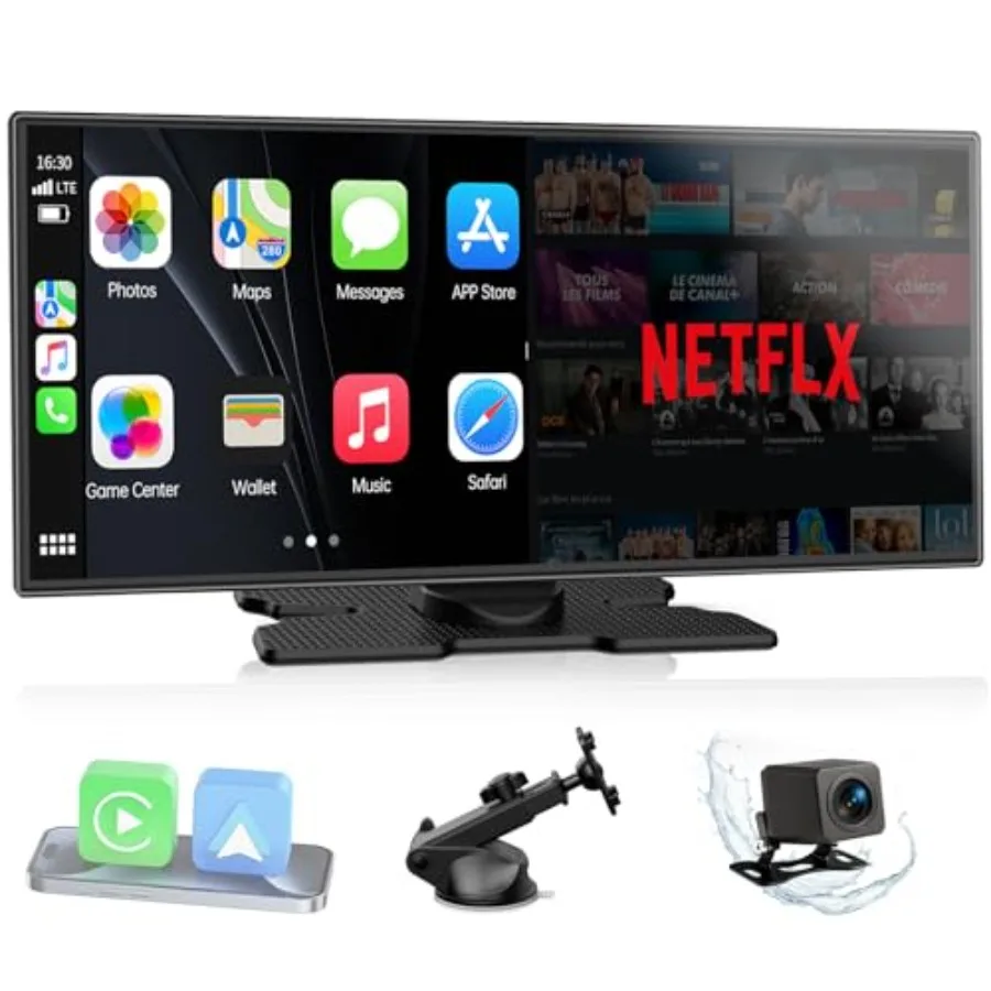Wireless CarPlay screen for vehicle use ABS plastic black upgraded 11-inch display with Netflix YouTube backup camera navigatio