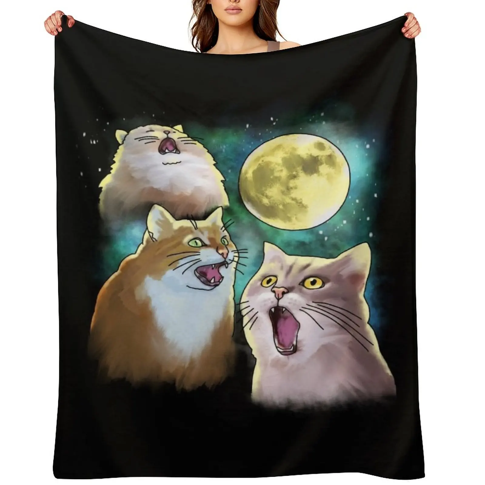 

Three Cat Moon 3 Wolf Moon Funny Parody Throw Blanket For Sofa Thin Warm Summer Summer Beddings Blankets