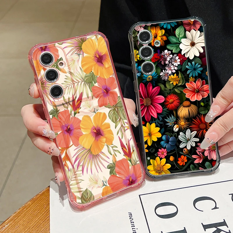 Card Pocket Phone Case For Samsung Galaxy S26 S25 S24 Ultra S23 S24 FE A57 A17 A56 A55 A25 A16 A36 A15 Colorful Flower TPU Cover view 2