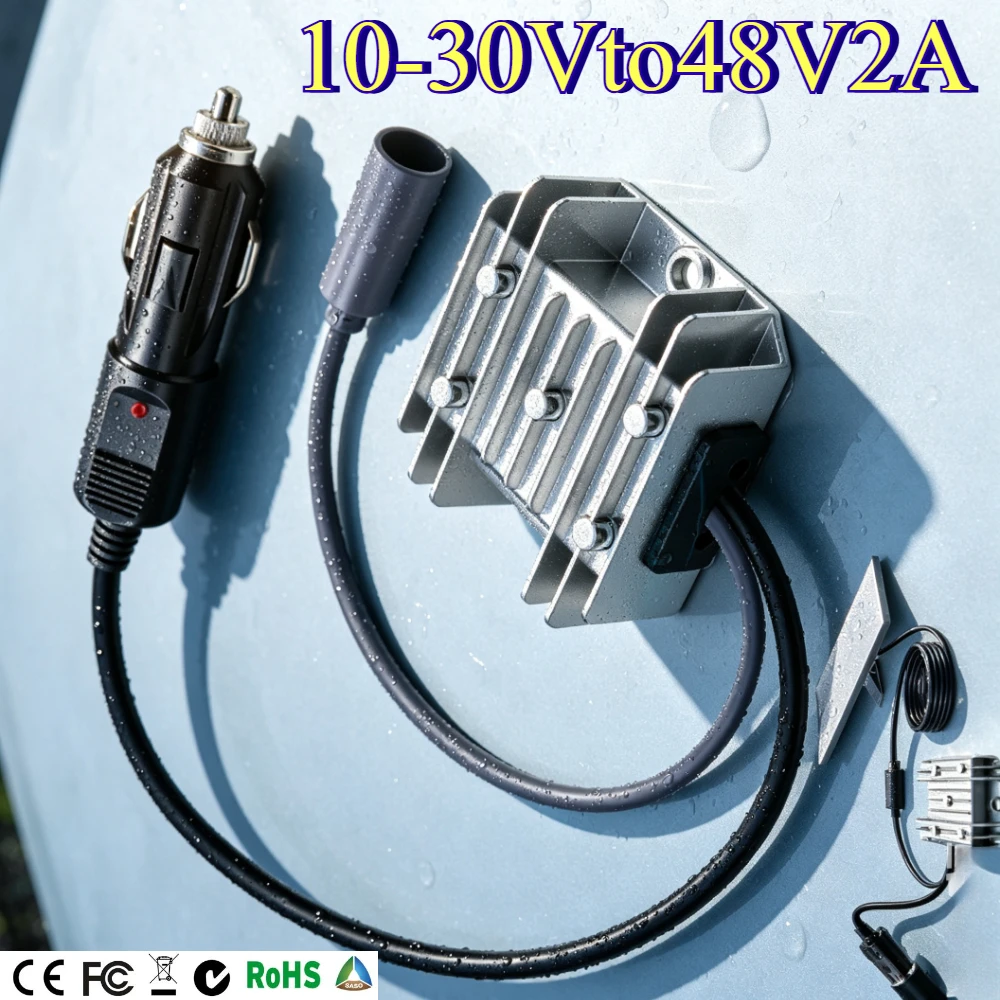 DC 12V/24V to 48V 2A Cigarette Lighter Power Adapter Boost Converter Power Cord for RV Surveillance Boat 10-30V to 48V 2A