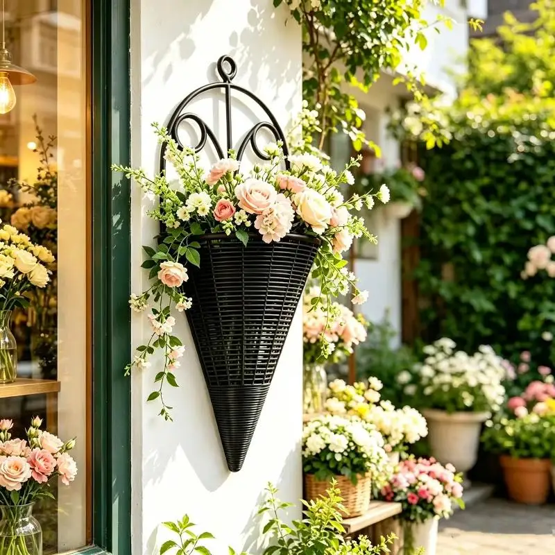 Hanging Cone Wall Planter Basket Waterproof Imitation Rattan Multi Color for Outdoor Garden Yard Hanging Decor