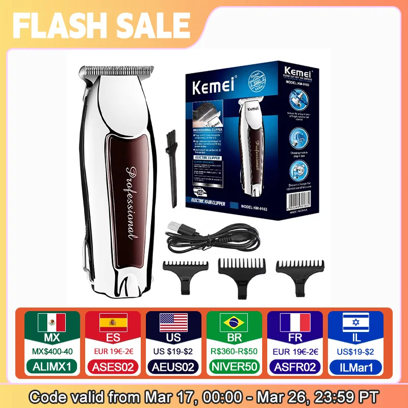 Kemei cordless professional hair clipper barber hair trimmer for men beard hair clipper electric haircut machine lithium battery