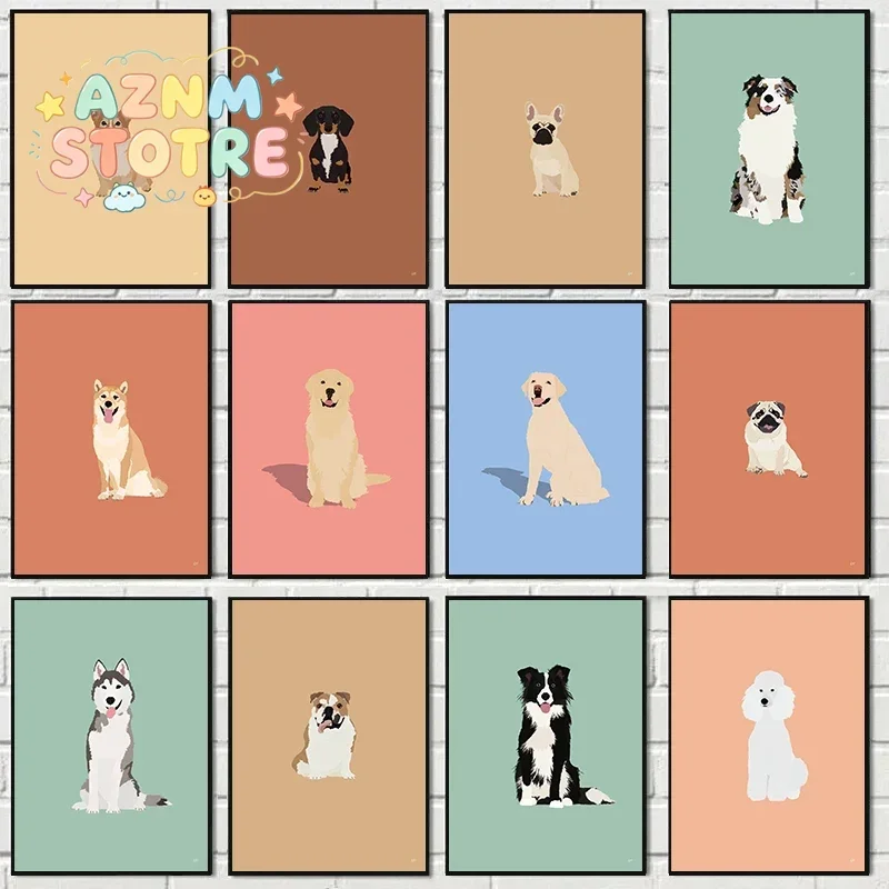 Golden Retriever Dog French Bulldog Posters and Prints Cartoon Dogs Pet Canvas Painting Wall Art Pictures Home Kids Room Deco