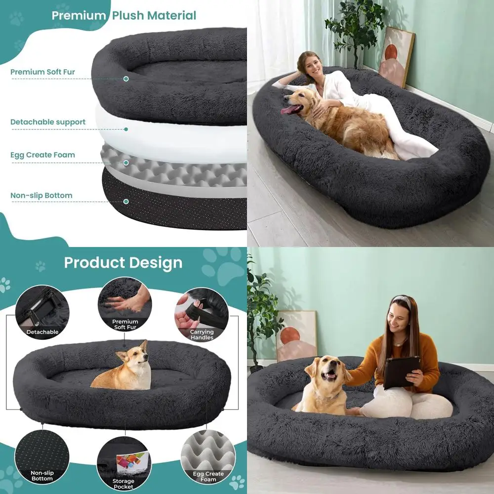 

Cozy Plush Dog Bed for Adults & Pets with Egg Crate Foam, Non-Slip Base, Washable Cover - Perfect for Resting, Dark Grey