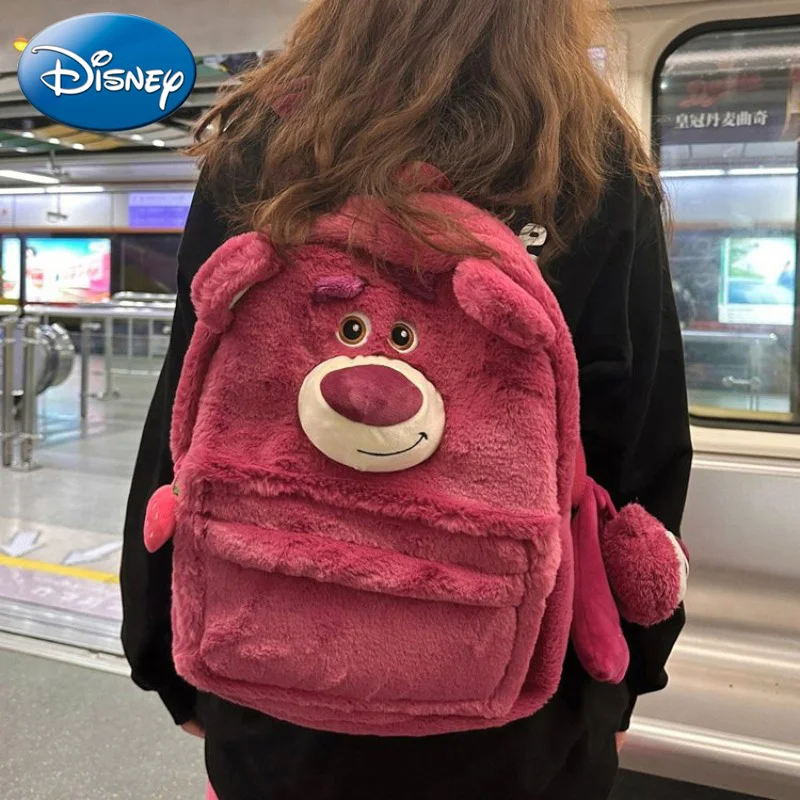 Disney New Cute Strawberry Bear Sullivan Backpack Ins Plush Junior and High School College Student Large-capacity School Bag