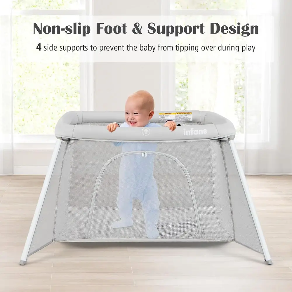 روضة أطفال مدمجة مع سرير، مرتبة ناعمة، وحقيبة حمل - حضانة خفيفة الوزن قابلة للطي لحديثي الولادة والأطفال الصغار (خفيفة