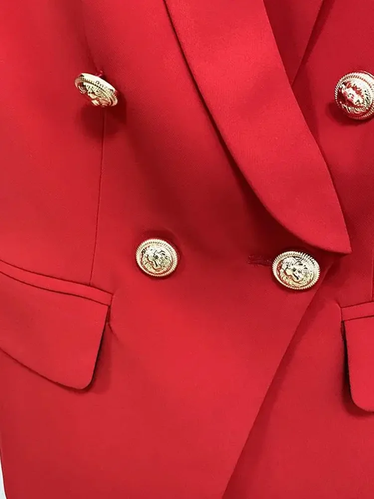 Yüksek sokak yeni moda 2024 tasarımcı Blazer kadın uzun kollu çift göğüslü Metal aslan düğmeleri uzun Blazer dış giyim