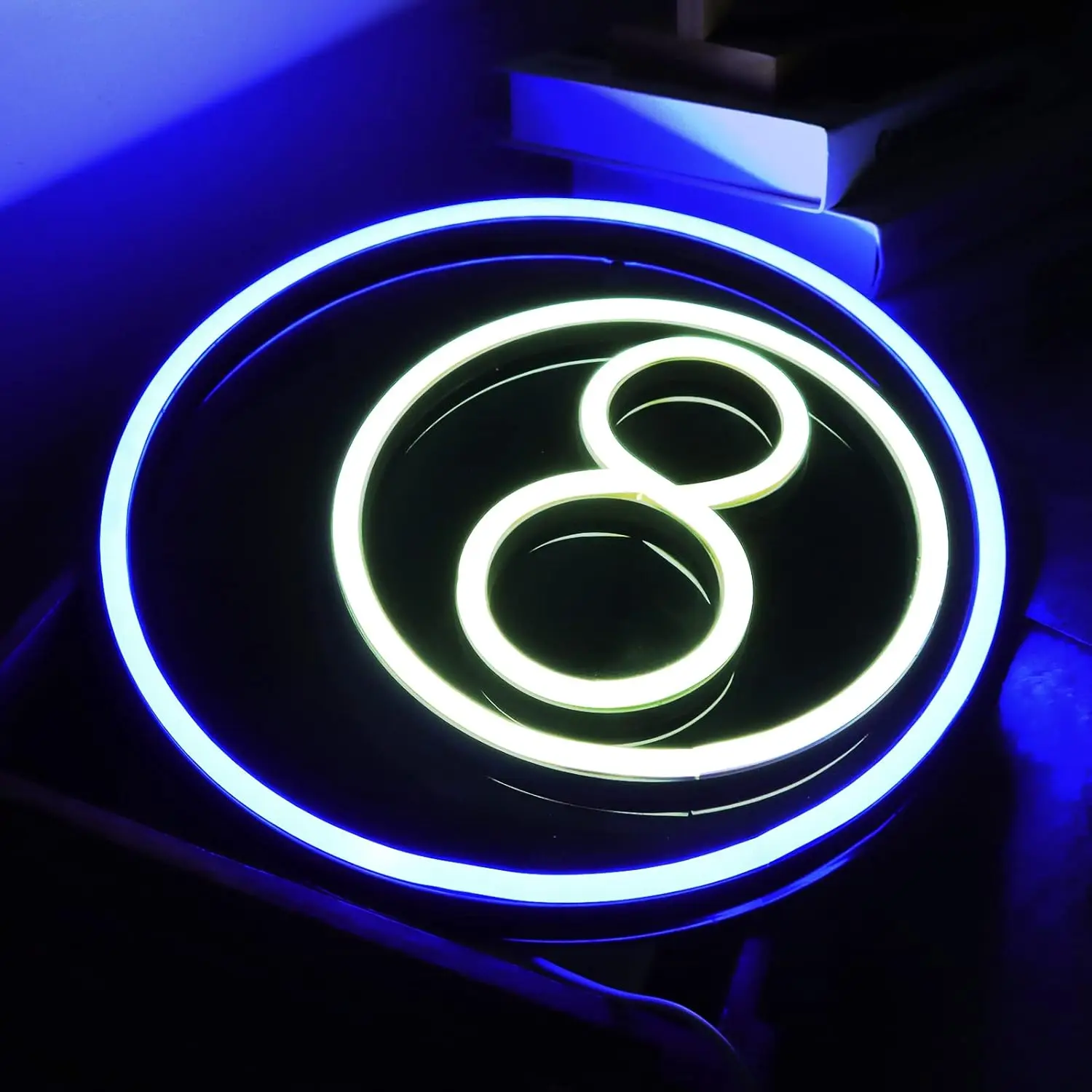 Billiards Neon Signs Black Eight 8 Ball Neon Lights Sign LED Night Light for Room Living Room Hotel Restaurant Party Decoration