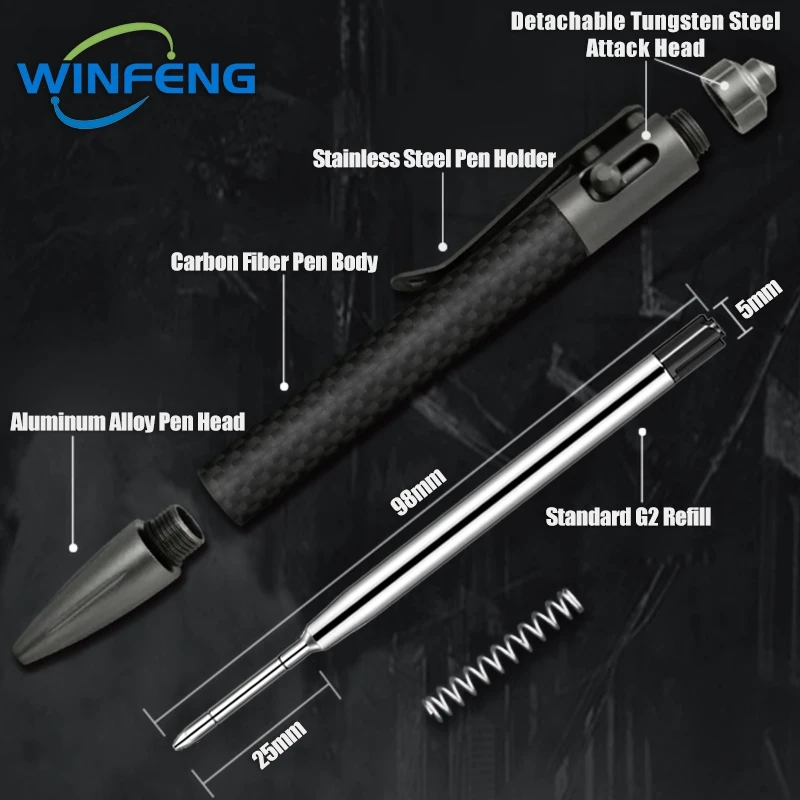 قلم حبر جاف من ألياف الكربون ، الدفاع عن النفس ، فولاذ التنغستن ، قاطع زجاج للطوارئ ، الحماية الأمنية ، مجموعات البقاء على قيد الحياة