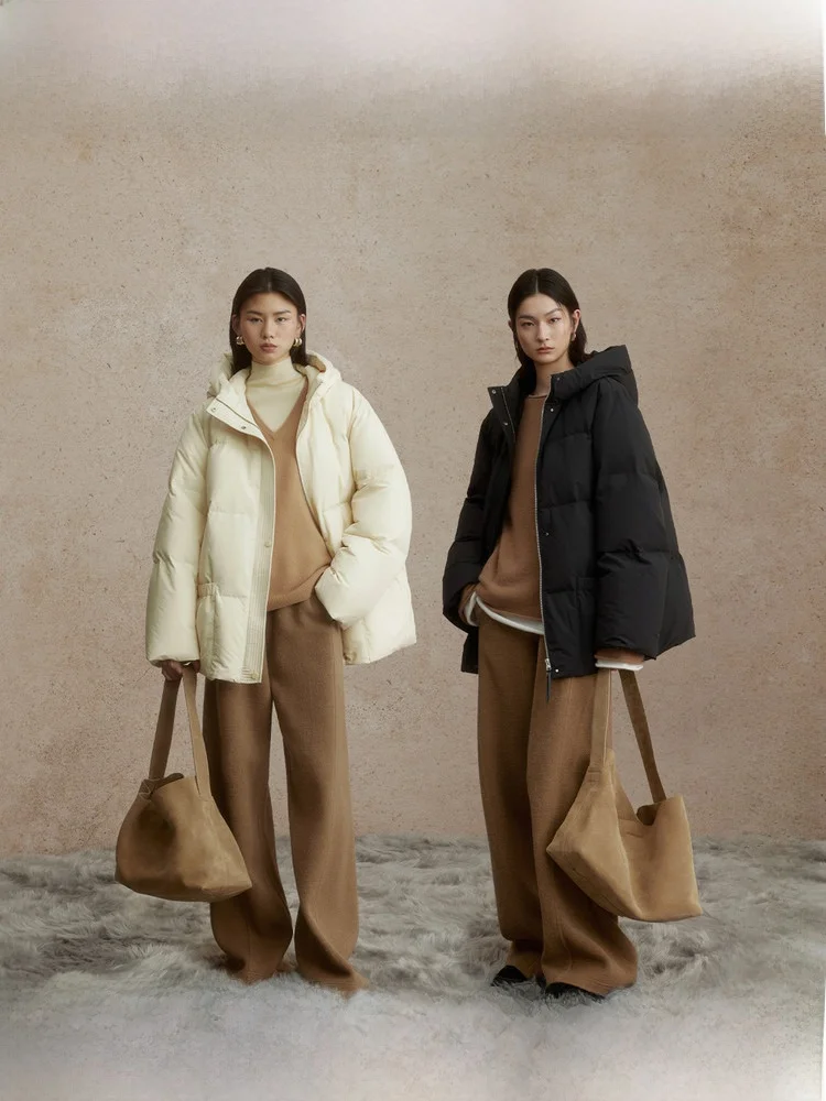 

Женская короткая куртка ZhiZhi с капюшоном из гусиного пуха, свободного кроя, теплая, для повседневной носки, модная, из полиэфирного волокна, зима 2024