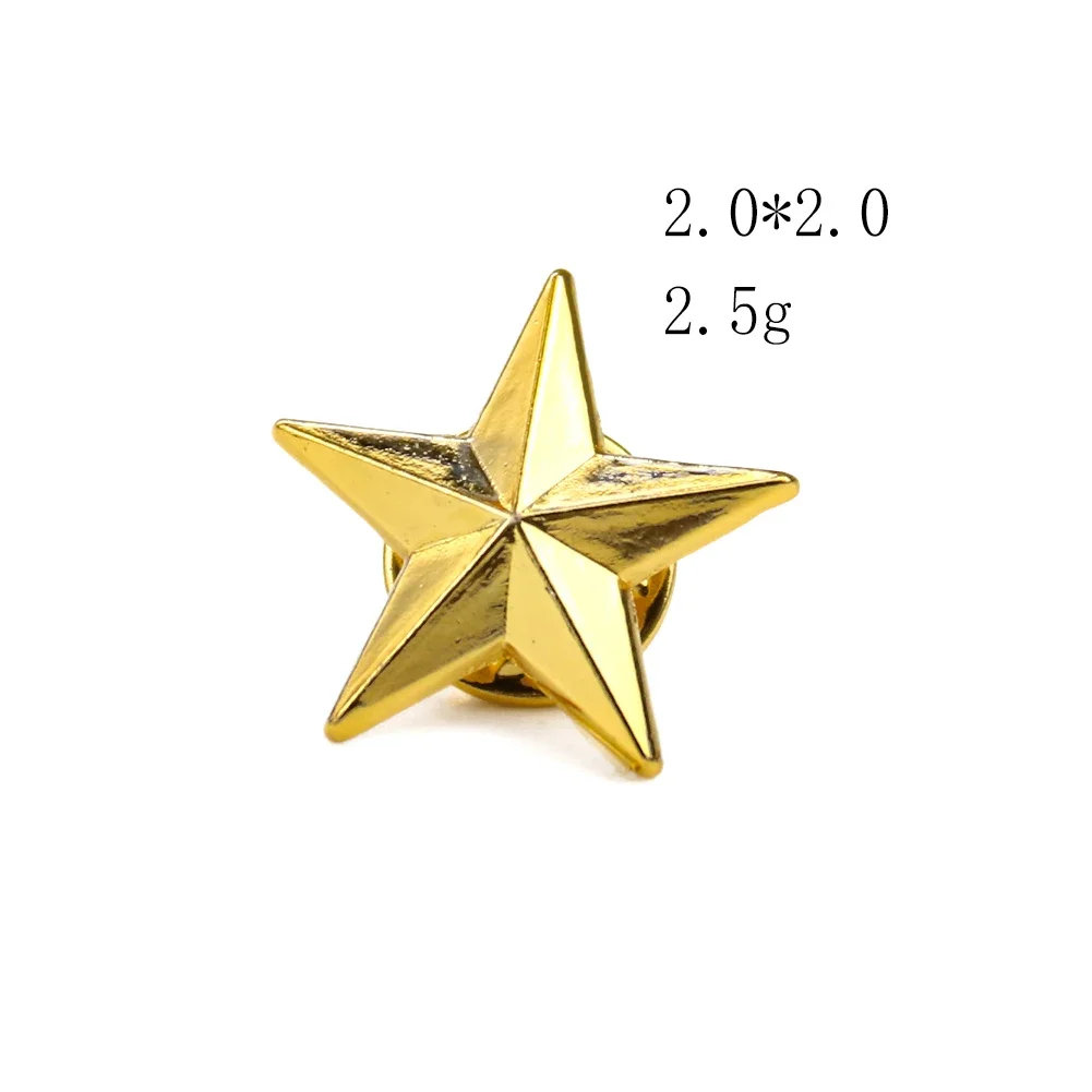 1PCS Golden Color Pentagram Stars Zinc Alloy Metal Brooch Military Rank Epaulet Cockade Souvenir Badge DIY Uniform Jewelry Pins