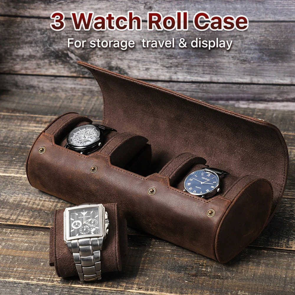 高品質ヴィンテージ本革腕時計ボックス-1-2-3スロット-トラベル保護腕時計ロールケース-男性へのギフト