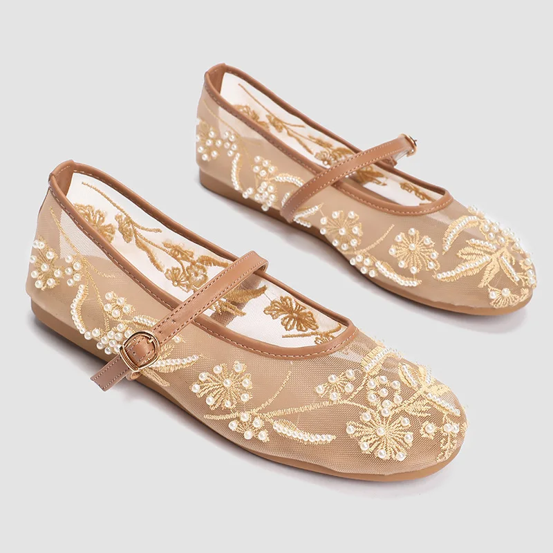 Mesh Summer Ballet Flats Shoes Women Buckle Strap Breathable 2026 New Flats Shoes Ladies Black Mary Janes Footwear Loafers