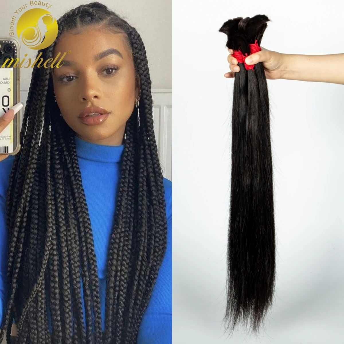 

Straight Natural Color Human Hair Bulk for Braiding No Weft 100% Virgin Hair 26 28 Inch 1 3 4 Bundles Curly Braiding Hair Women
