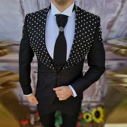 Luxury Groom Wedding Tuxedos Set Sliver Beading Prom Blazer Men's Ceremony Suit Slim Fit Banquet Business Office Man Clothing