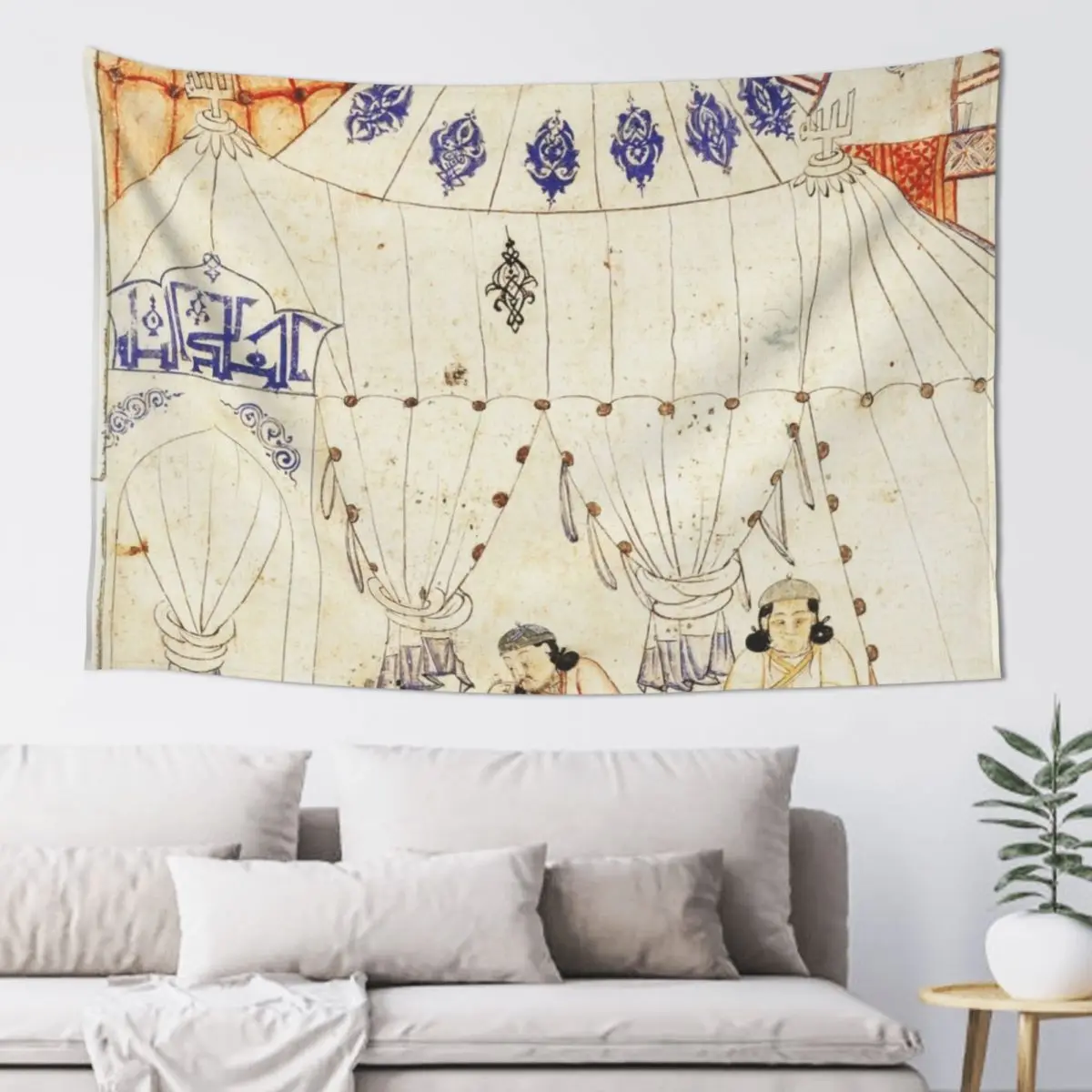 14th Century Mongol Prince Studying Koran Watercolor Painting Tapestry Decoration Home Luxury Living Room Decoration Tapestry