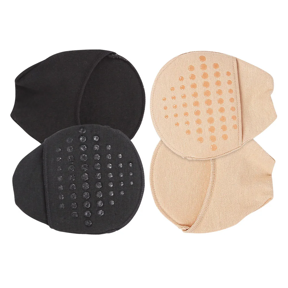 

2Pair Anti-Slip Silicone Forefoot Pads Seamless Invisible Toe Topper Socks Half Socks for Women Black Skin Toe Topper