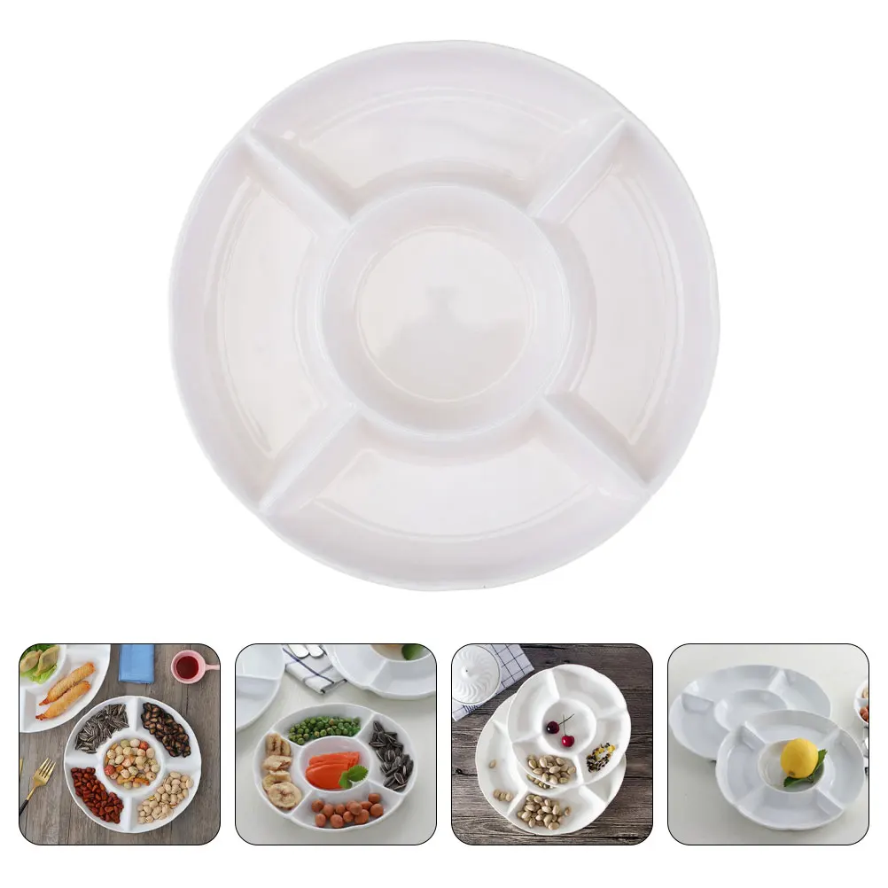 

Fruit Plate 5 compartment Food Tray Snack Holder Melamine Material Portable Storage Dessert Platter Easy Clean Multi functional