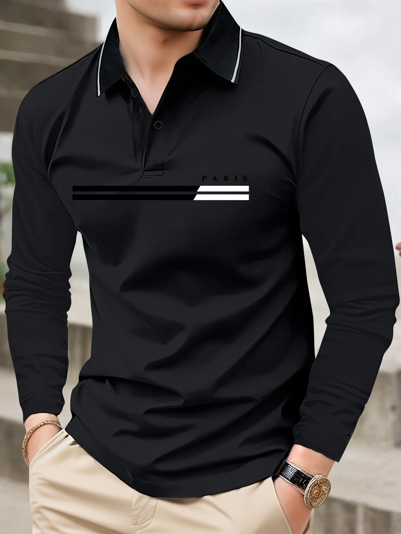 

The new men's long-sleeved POLO shirt for Spring and Autumn 2025 featuring street fashion and comfort with 3D letter printing