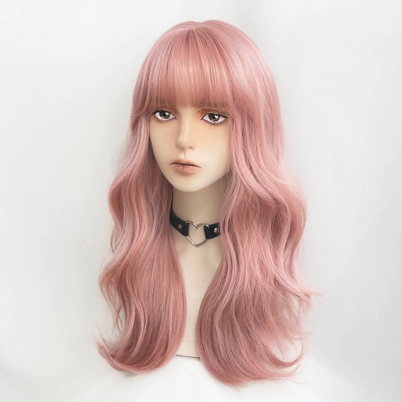 Cherry Blossom Pink Wig Female French Lazy Long Curly Hair Color Big Wave Girl Full Headgear