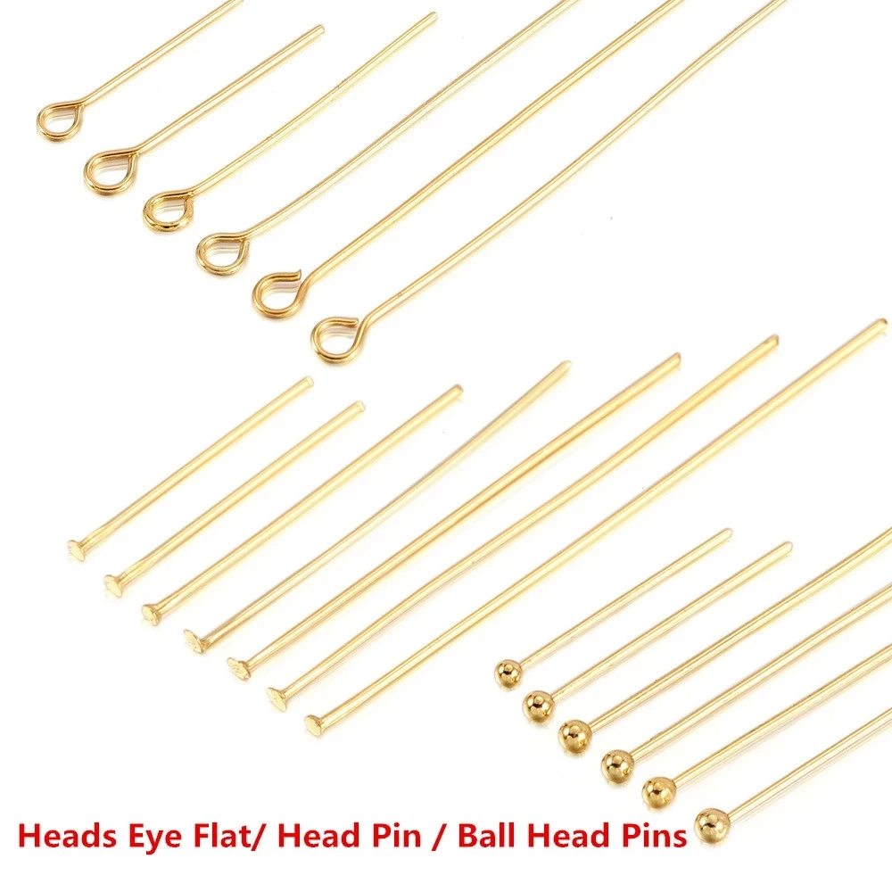 50-100pcs Stainless Steel Heads Eye Flat Head Pin Gold Silver Plated Ball Head Pins For Jewelry Findings Making Accessories