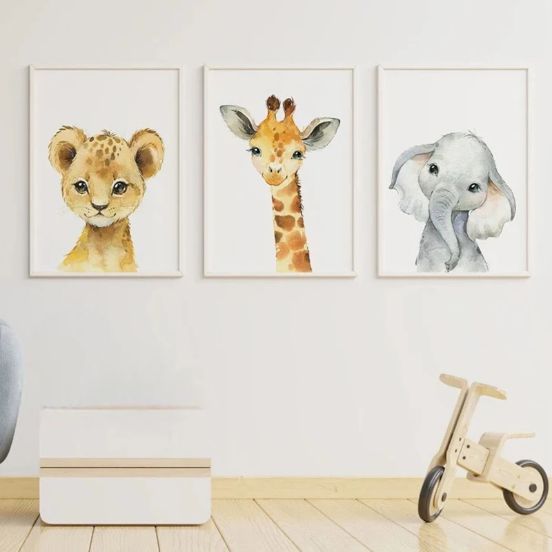 Safari Nursery Decor Set of 3 Poster Jungle Animal Nursery Wall Art Prints Baby Animal Prints Children\'s Room Bedroom Decoration