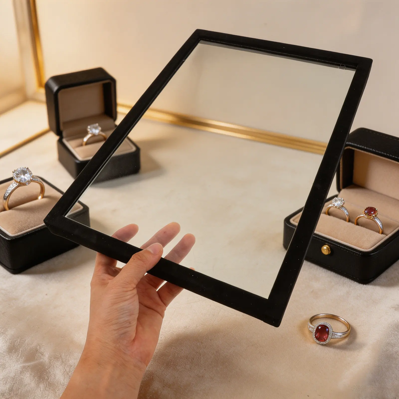 Clear Lid Jewelry Tray Organizer Transparent Dustproof Display Tray for Rings Earrings Necklaces Bracelets 14x9.8x0.8 Inches