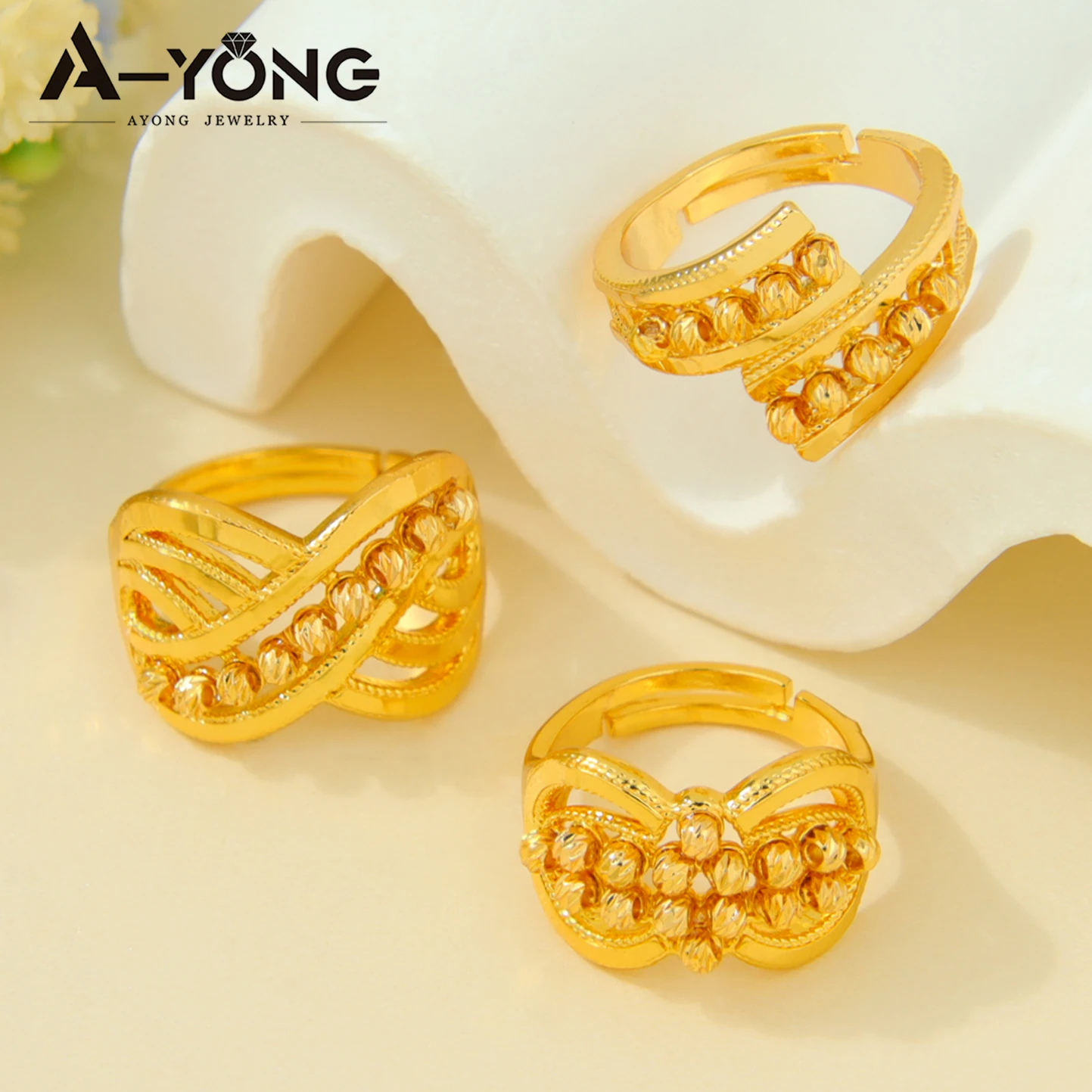 Arabische Mode Unregelmäßige Perlenringe 24k Vergoldet Nigeria Braut Hochzeitsring Dubai Damen Arabesque Vintage Schmuck Geschenke – Detail 6