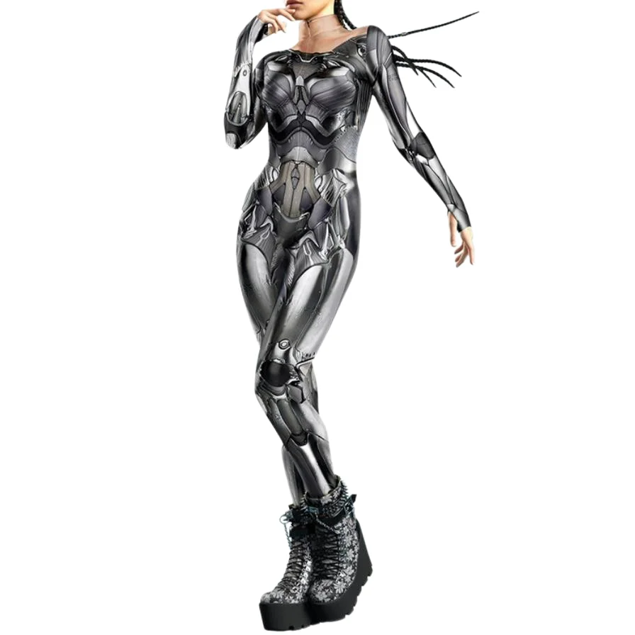 Zaw aland Punk-Stil Body suits Frauen Daumen Design Zentai Overall vorne Reiß verschluss Maschine Cosplay Kostüm weibliche Urlaub Outfit