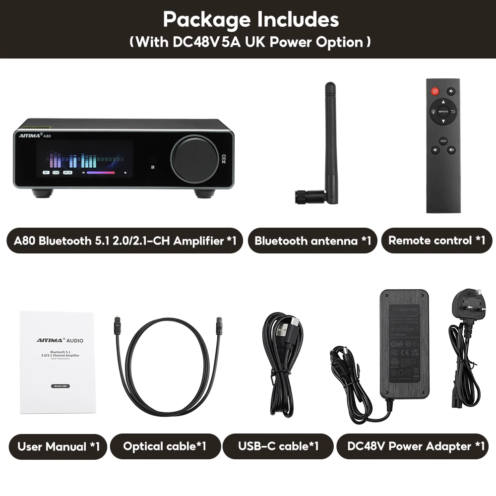 AIYIMA A80 TPA3255デコードアンプHIFI 2.0チャネルQCC 3034 Bluetooth AIYIMA A80 TPA3255デコードアンプHIFI 2.0チャネルQCC 3034 Bluetooth