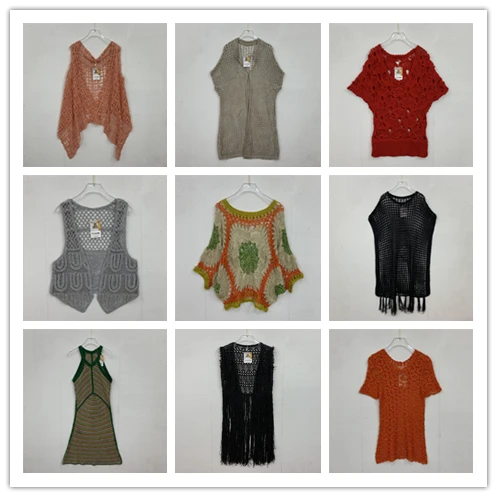 

Handmade Vintage Hollow out Knitted Hook Flower Vest ort Sve Versatile Open Work irt Sweet Sle round Ne Single Button