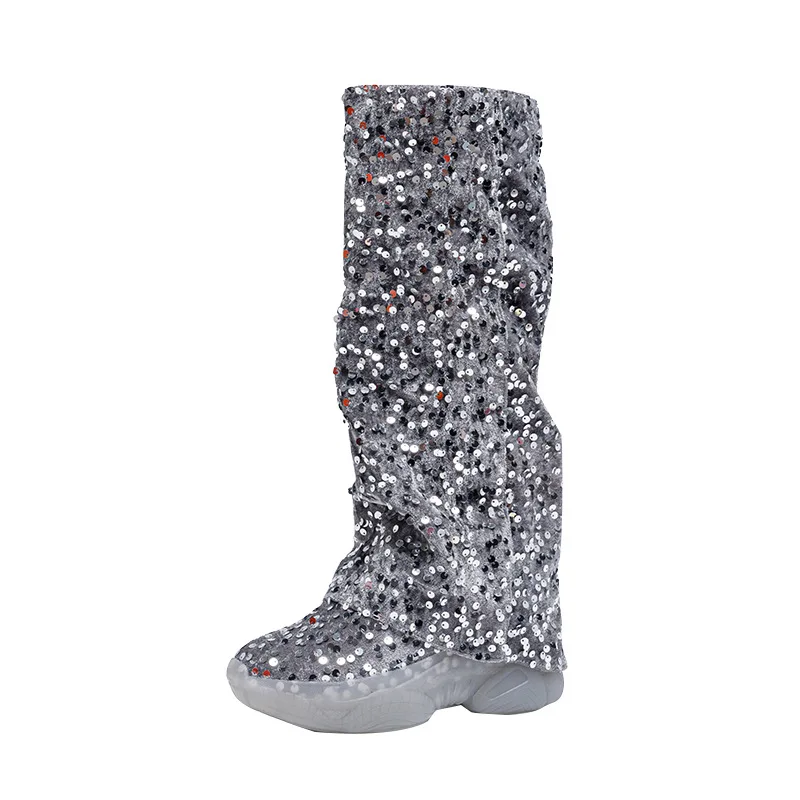 

Fujin 8cm Heel Womens Platform Over The Knee Boots for Petites Fleece Lined Glitter Rhinestone Riding Boots for Fall Winter