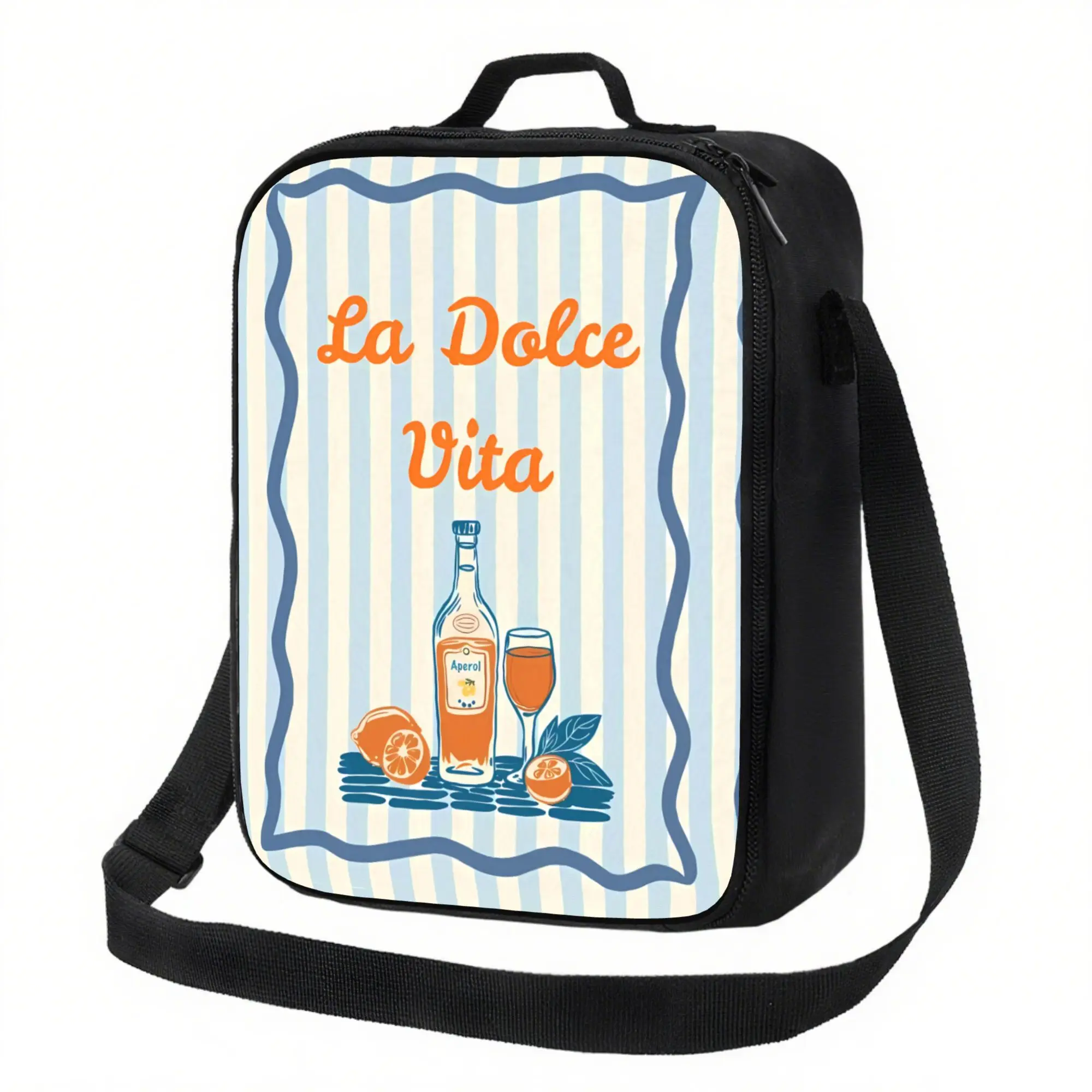 Wine Bottle Glasses Print Lunch Bag - Durable Polyester, Non-Food Contact, Ideal for Work or Picnics, Hand Wash Only