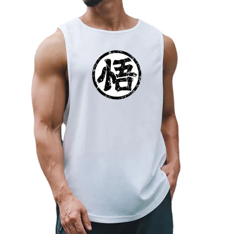 الصيف اللياقة البدنية الرياضة تانك القمم الرجال تي شيرت صدرة للجري لعبة دراغون بول Z انمي ياباني السلاحف النصي رجل رياضة المحملة جوكو كامي كاي