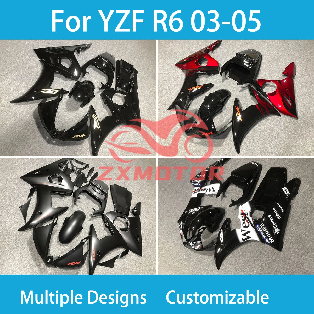 

Обтекатели мотоцикла для Yamaha YZF R6 03 04 05, OEM приспособление для ремонта кузова, индивидуальный комплект обтекателей R 6 2003 2004 2005