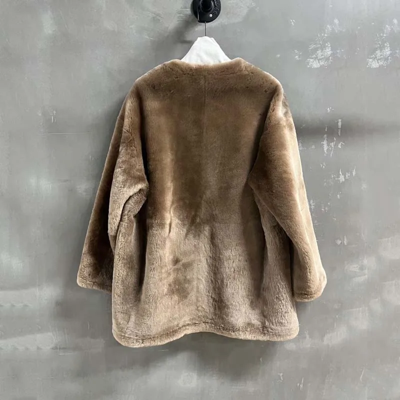 long length women coat winter 2025 new fashion o-neck collar clothes Merino wool natural real sheep fur