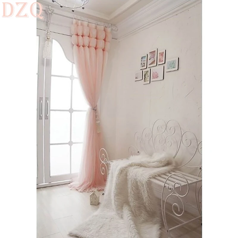 

Double Layered French Elegant Wave Lace Curtains Living Room Pink Princess Cotton Lace Curtains for Balcony Wedding Curtains