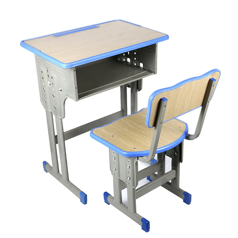 Adjustable modern wooden table with metal chairs for students' school tutoring training